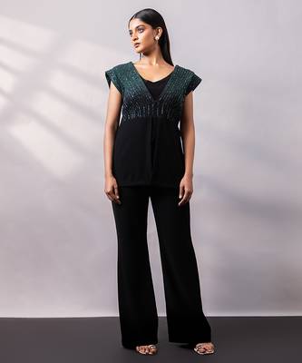 Black embroidered art silk co ord set 5