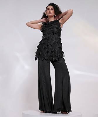 Black embroidered silk chinon co ord set 1