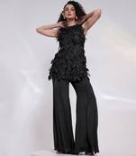 Black embroidered silk chinon co ord set