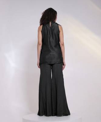 Black embroidered silk chinon co ord set 2