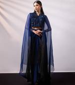 Navy blue embroidered chinon organza co ord set