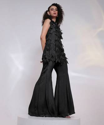 Black embroidered silk chinon co ord set 4