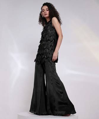 Black embroidered silk chinon co ord set 5