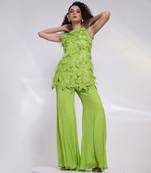 Lime green embroidered silk chinon co ord set