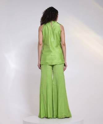 Lime green embroidered silk chinon co ord set 2