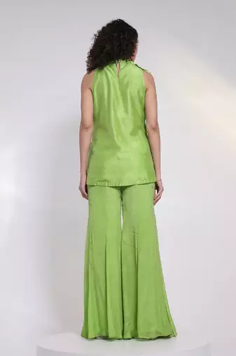 Lime green embroidered silk chinon co ord set