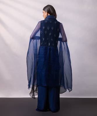 Navy blue embroidered chinon organza co ord set 4