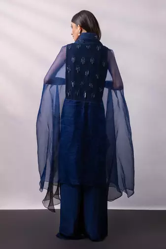Navy blue embroidered chinon organza co ord set