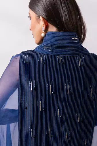 Navy blue embroidered chinon organza co ord set