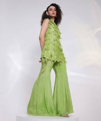 Lime green embroidered silk chinon co ord set 3