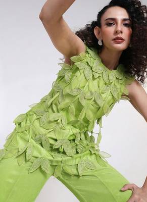 Lime green embroidered silk chinon co ord set 5