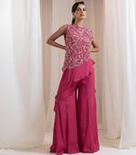 Magenta pink embroidered chinon co ord set