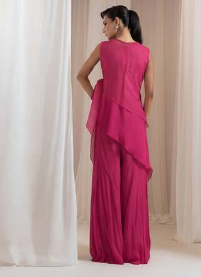 Magenta pink embroidered chinon co ord set 4