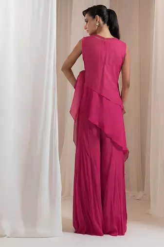 Magenta pink embroidered chinon co ord set