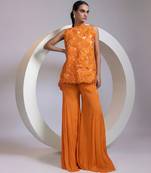 Tangerine orange embroidered crepe chinon co ord set