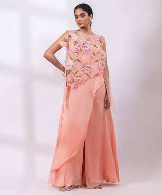 Powder rose pink embroidered chinon co ord set 1
