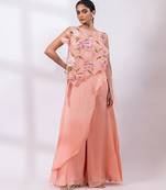 Powder rose pink embroidered chinon co ord set