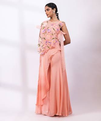 Powder rose pink embroidered chinon co ord set 2