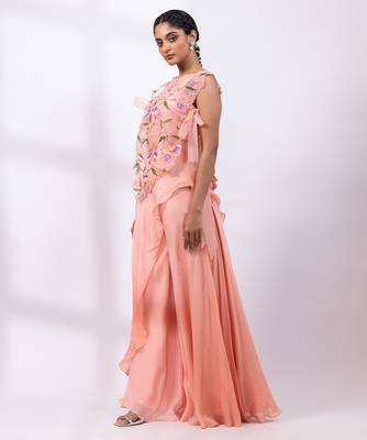 Powder rose pink embroidered chinon co ord set 3