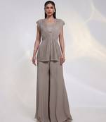 Taupe beige embroidered chinon silk co ord set