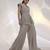 Taupe beige embroidered chinon silk co ord set