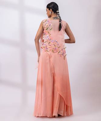 Powder rose pink embroidered chinon co ord set 4