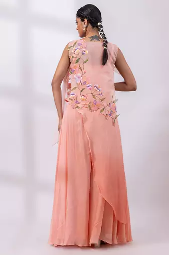 Powder rose pink embroidered chinon co ord set
