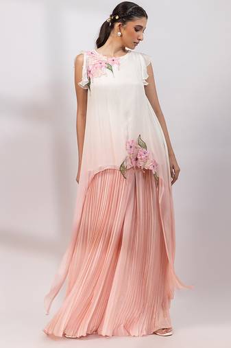 Ivory rose ombre embroidered chinon co ord set