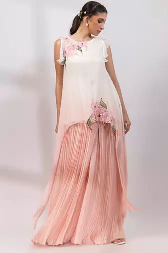 Ivory rose ombre embroidered chinon co ord set