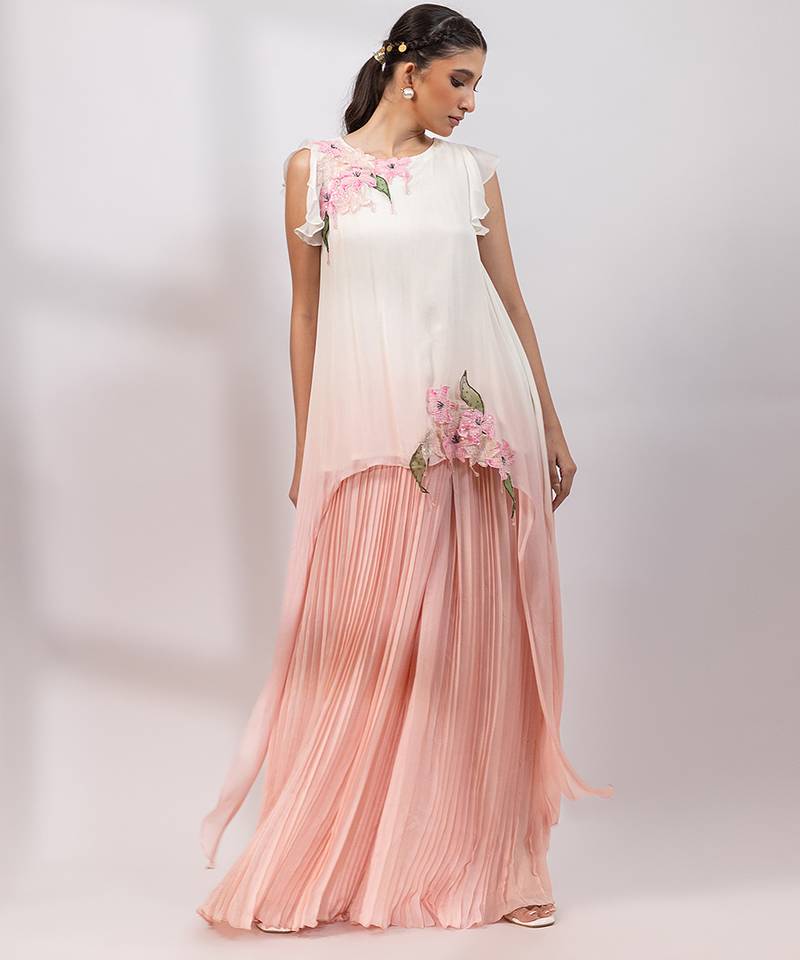 Ivory rose ombre embroidered chinon co ord set