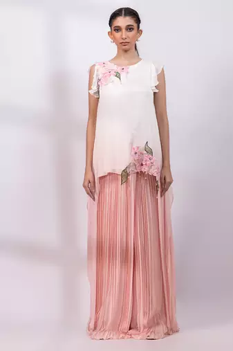 Ivory rose ombre embroidered chinon co ord set
