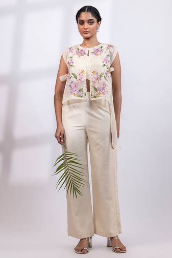 Ivory embroidered silk organza co ord set