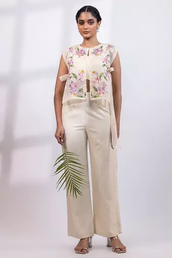 Ivory embroidered silk organza co ord set