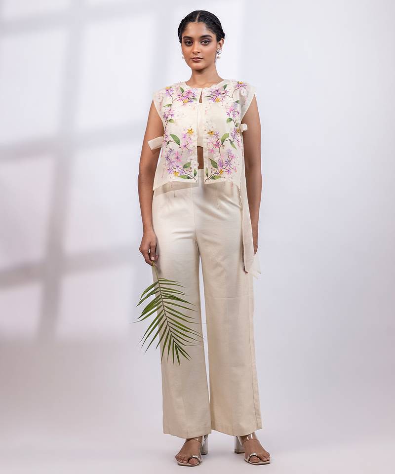 Ivory embroidered silk organza co ord set