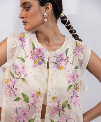 Ivory embroidered silk organza co ord set 2