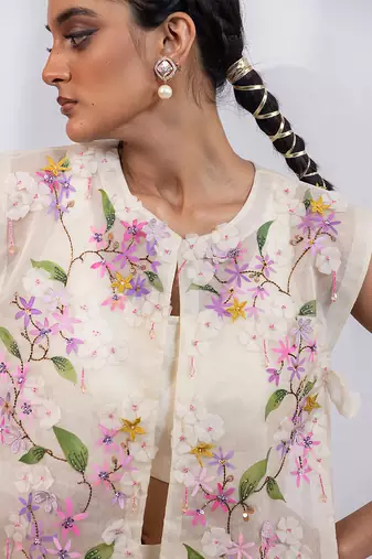 Ivory embroidered silk organza co ord set