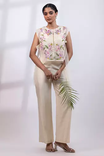 Ivory embroidered silk organza co ord set