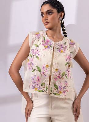 Ivory embroidered silk organza co ord set 4