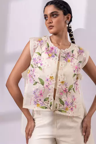 Ivory embroidered silk organza co ord set