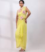 Lemon yellow embroidered chinon organza co ord set