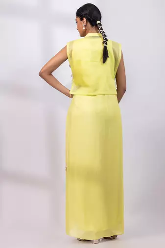 Lemon yellow embroidered chinon organza co ord set