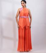 Coral orange embroidered chinon co ord set