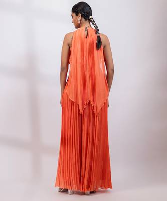 Coral orange embroidered chinon co ord set 5