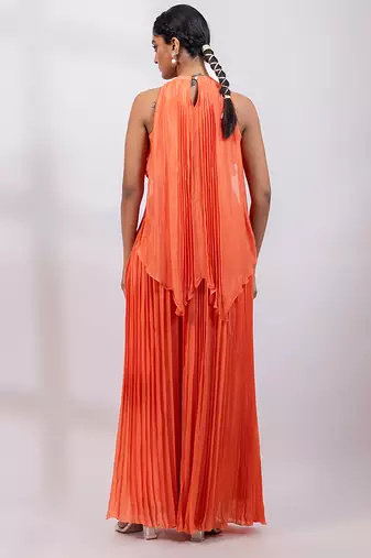 Coral orange embroidered chinon co ord set