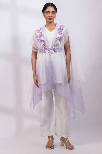 Ivory lavender ombre silk organza co ord set