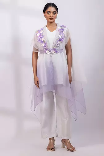 Ivory lavender ombre silk organza co ord set