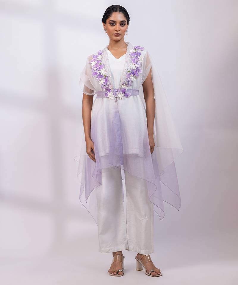 Ivory lavender ombre silk organza co ord set