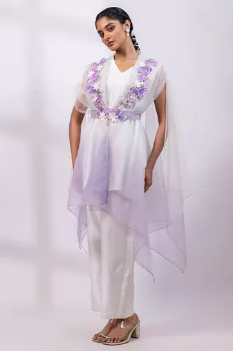Ivory lavender ombre silk organza co ord set
