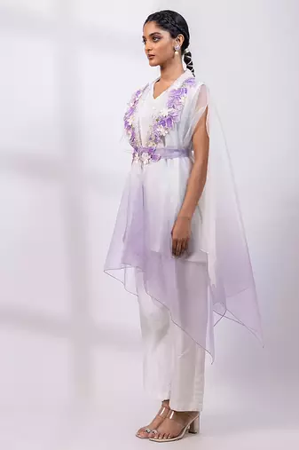 Ivory lavender ombre silk organza co ord set