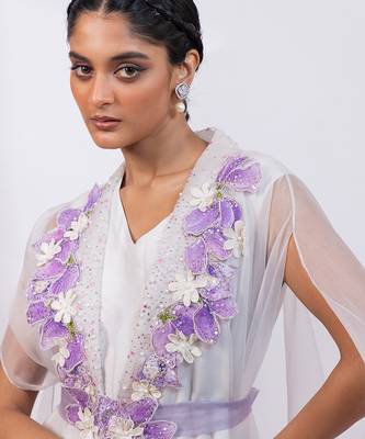 Ivory lavender ombre silk organza co ord set 4